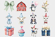 Watercolor Farm Birthday Clipart, a Seasonal Illustration by Design Market (Thumbnail 3 of 4)