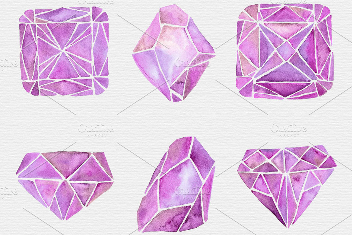 Watercolor Crystal Clipart, an Illustration by TigerlilyDesignCo (Photo 2 of 4)