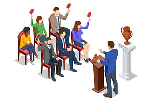 Isometric art auction with diverse, a Finance Illustration by Golden Sikorka