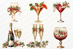 Christmas Drinks Watercolor Clipart