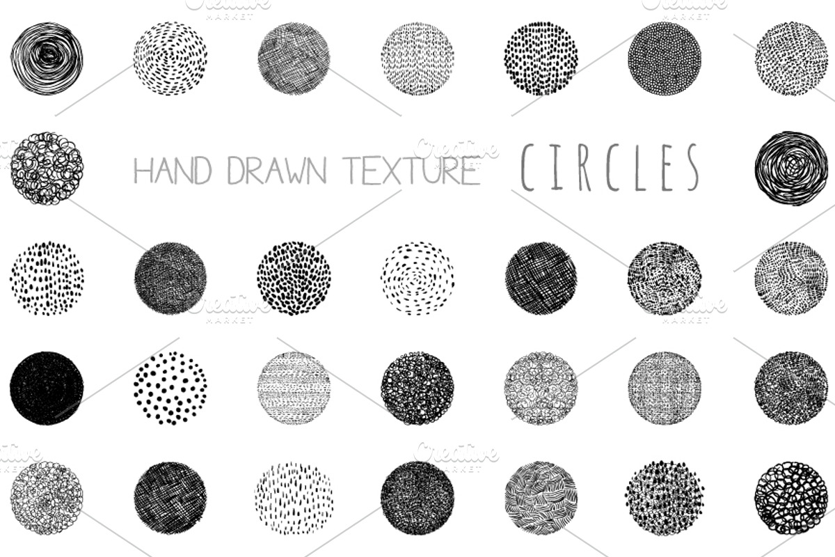 Hand drawn texture circles set, a Texture Illustration by Pravokrugulnik