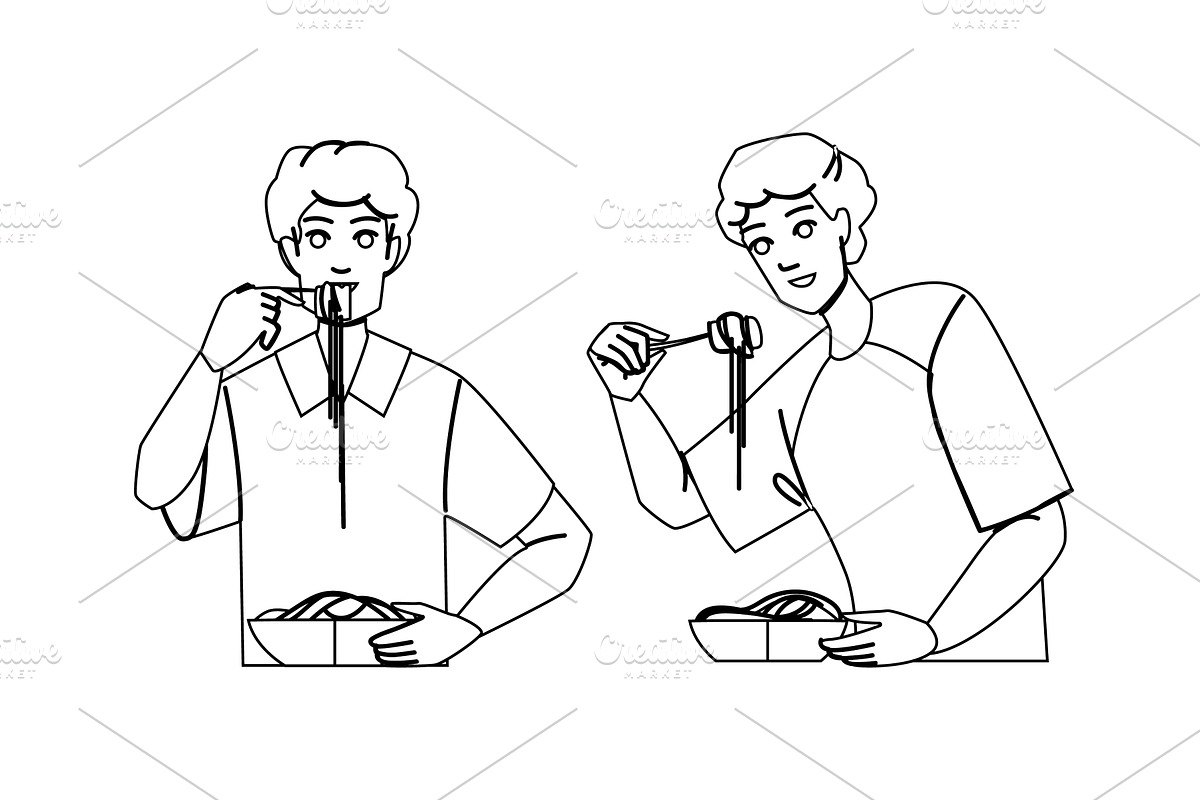 male eating noodles man vector, a Person Illustration by pikepicture