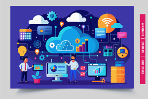 Two men analytics cloud screen, an Illustration by Tanuart