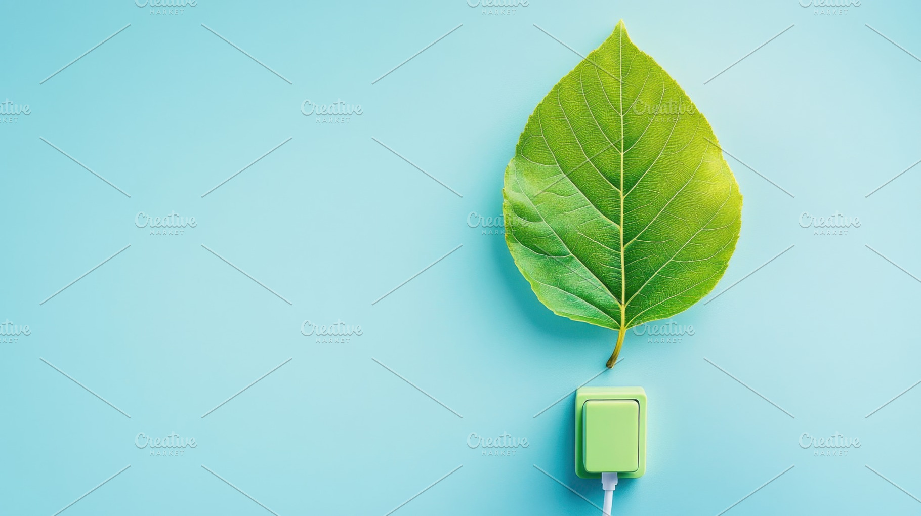 Leaf by charger on blue bg, a Photo by Beautiful things