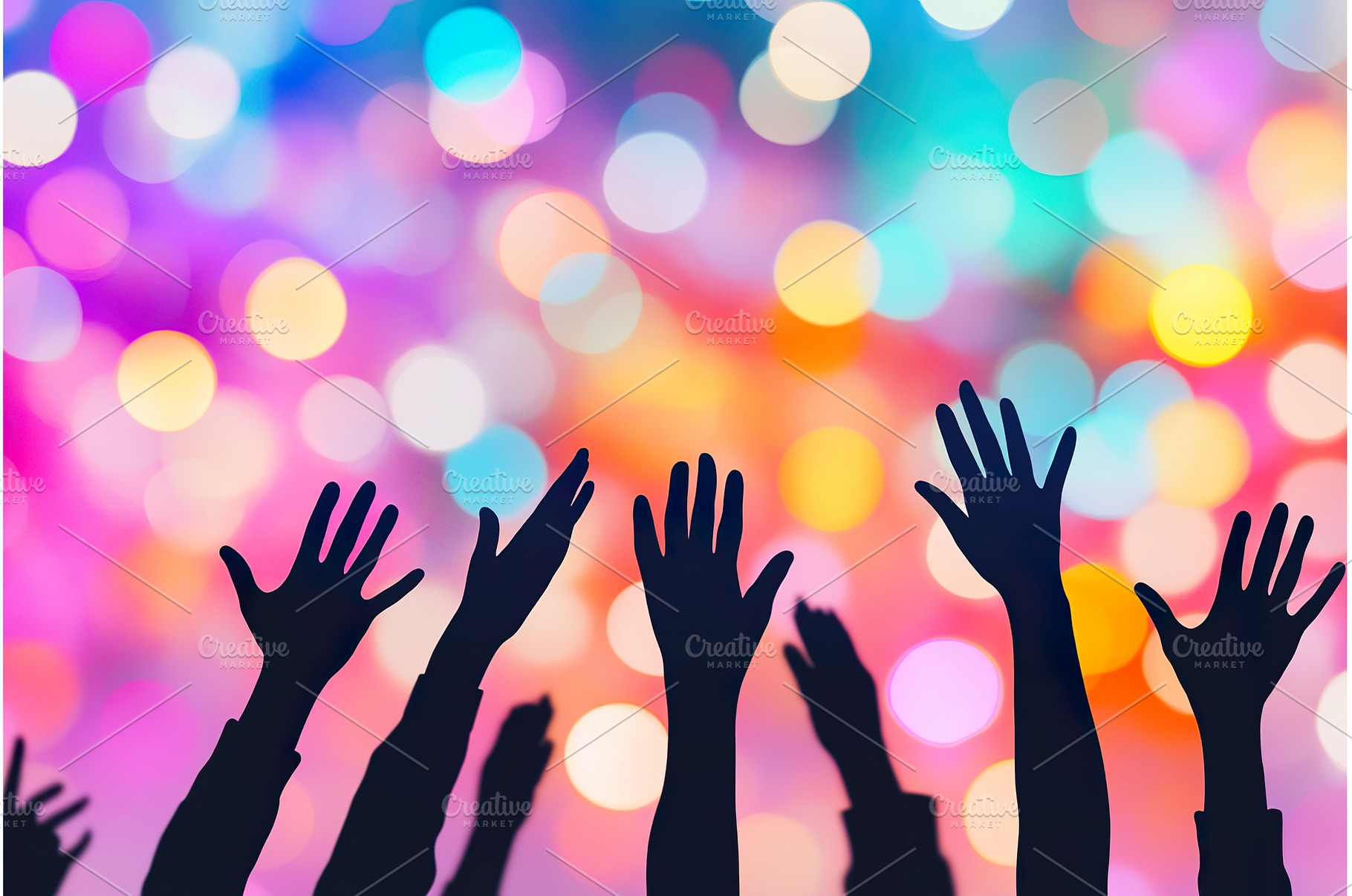 Raised hands silhouettes against, an Abstract Photo by Lermont51
