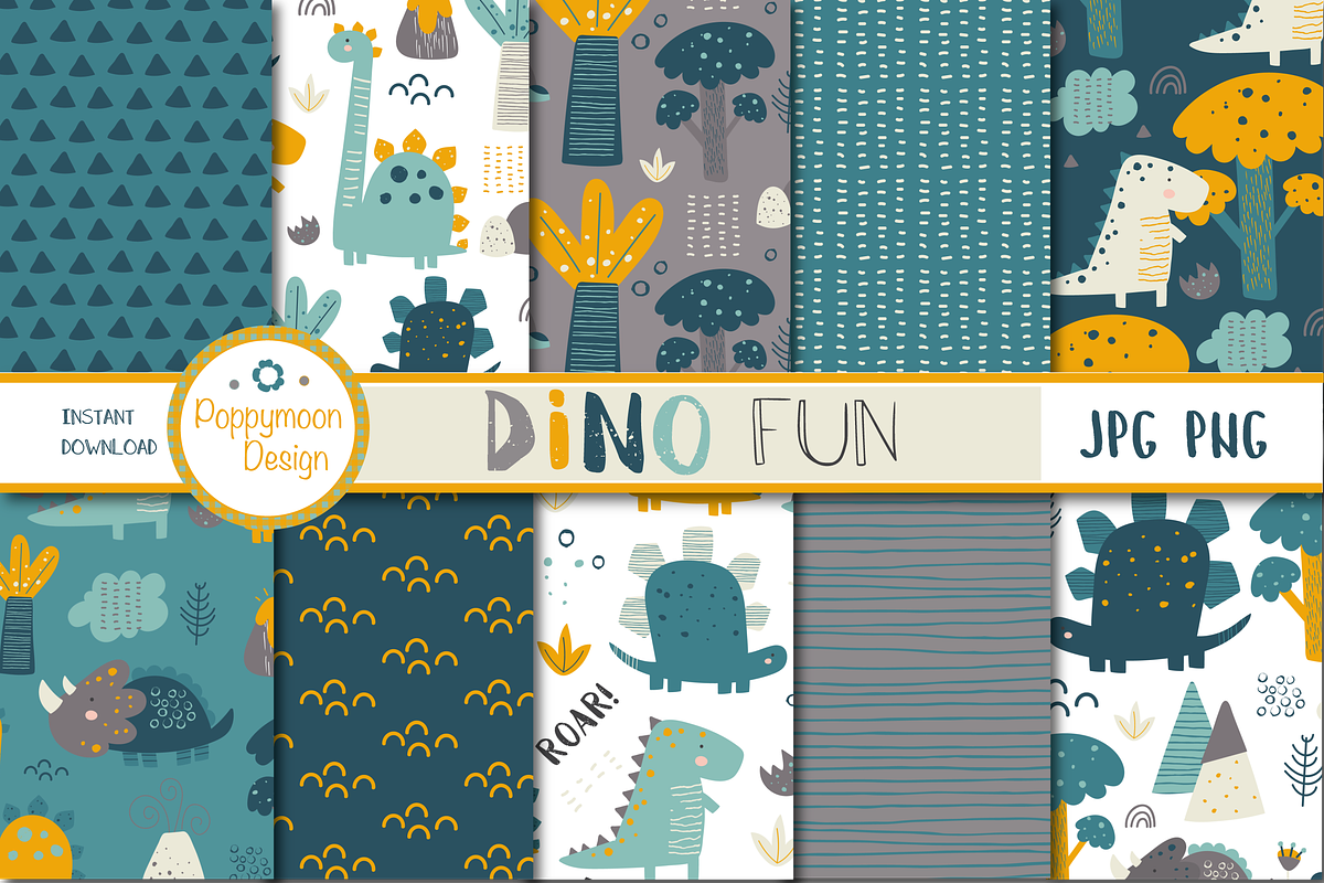 Dino fun paper, a Pattern Graphic by Poppymoondesign (Photo 1 of 3)