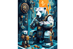 Robot Bear, an Animal Illustration by Sharon Schwalbe