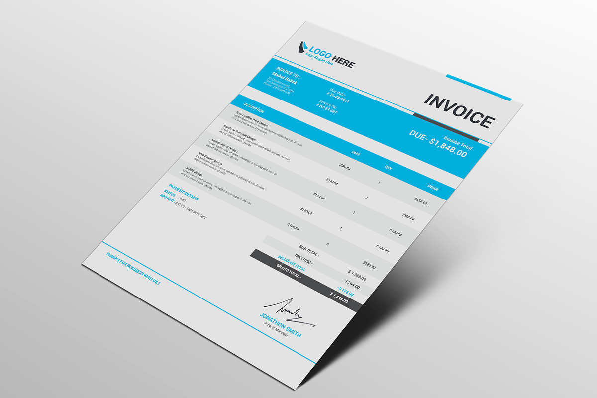Creative Invoice, a Stationery Template by alimran24 (Photo 4 of 6)