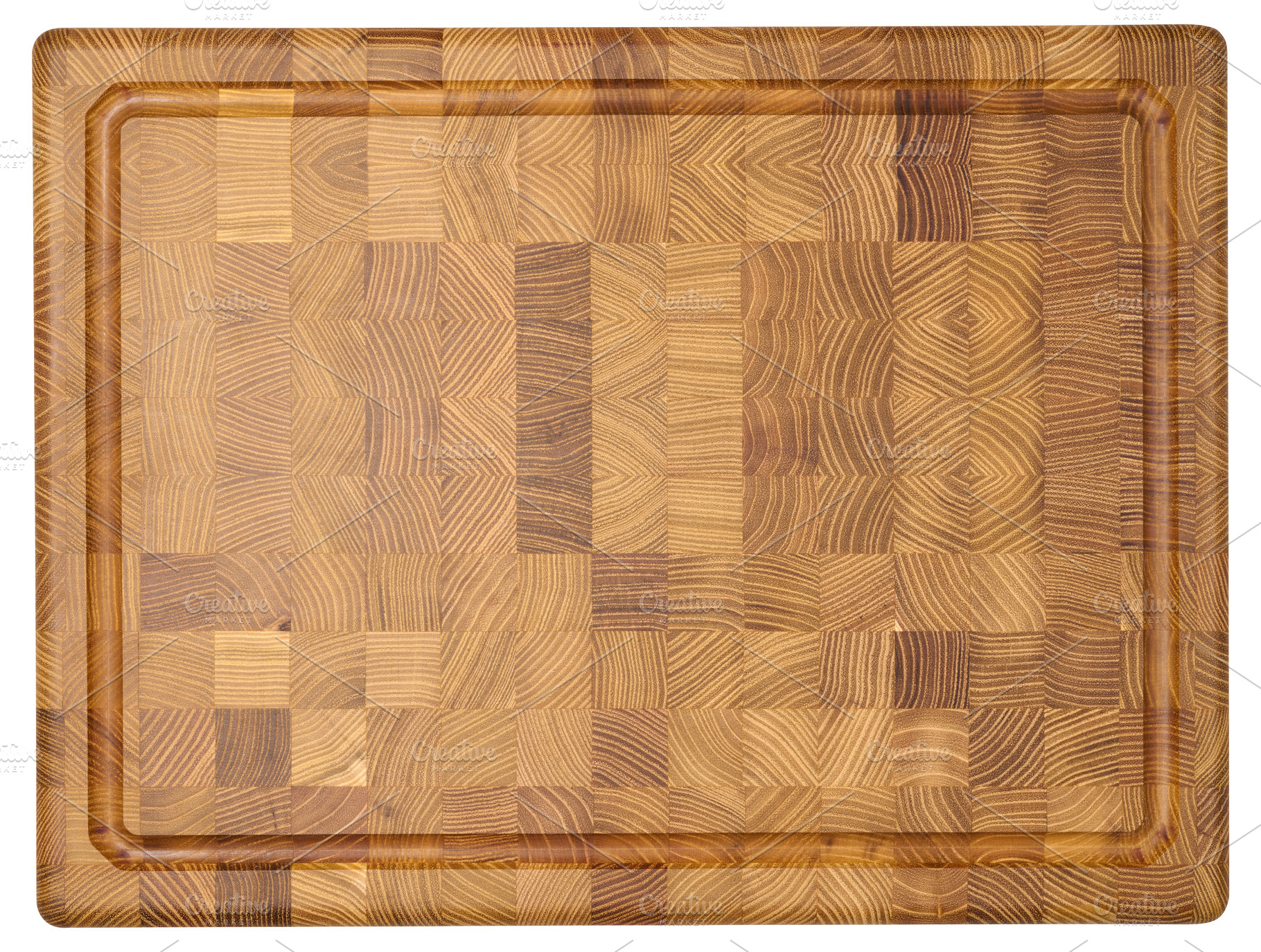 Top down view of a rectangular wooden cutting board made of end, a Food & Drink Photo by ndanko