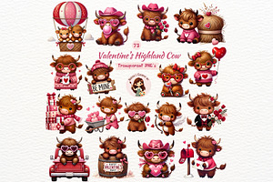 Valentine Highland Cow Clipart Set, an Animal Illustration by Nicolle's Colorful Art