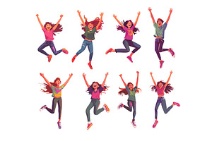 Leaping cheerful young women cartoon, a Person Illustration by Valerie Bodnar
