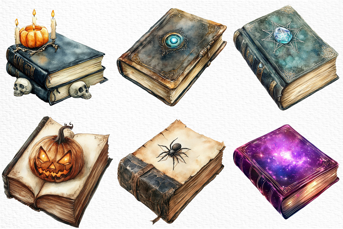 Watercolor Halloween Books Clipart, an Illustration by Craft Nest (Photo 4 of 6)