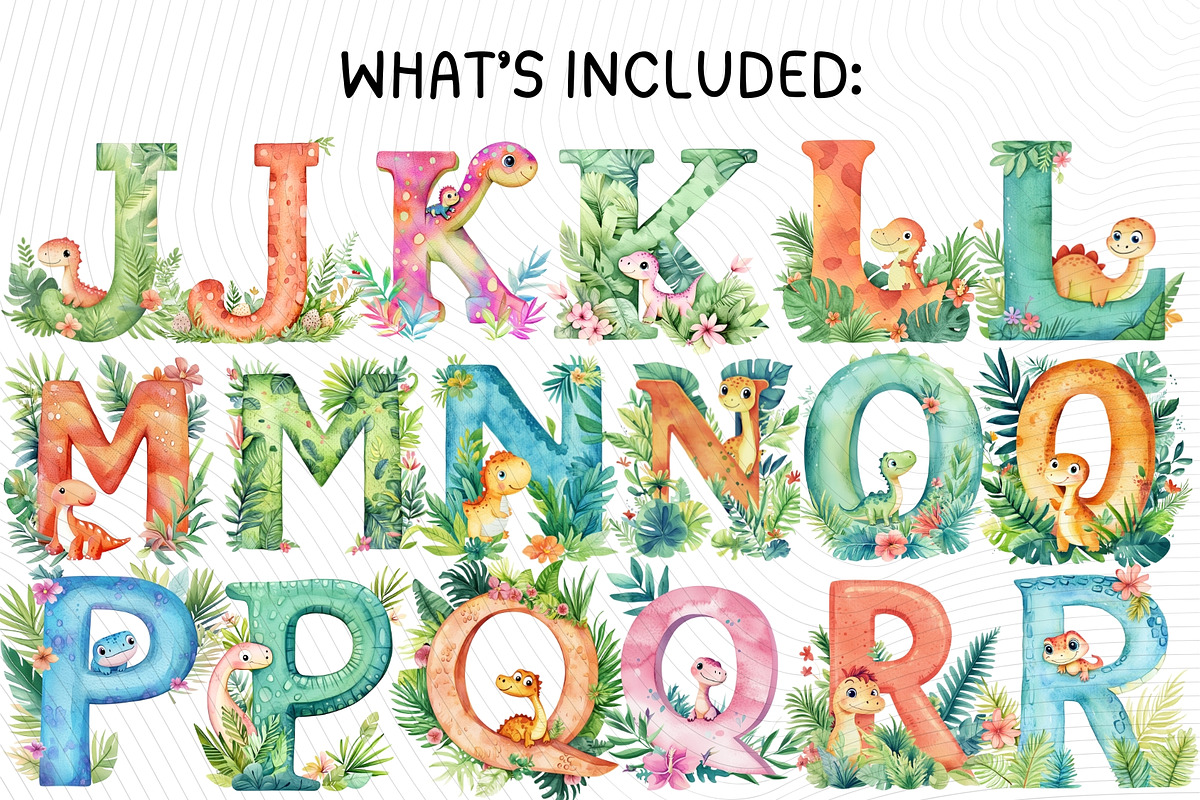 Adorable Dinosaur Alphabet Clipart, an Illustration by PassionPNGcreation (Photo 3 of 7)