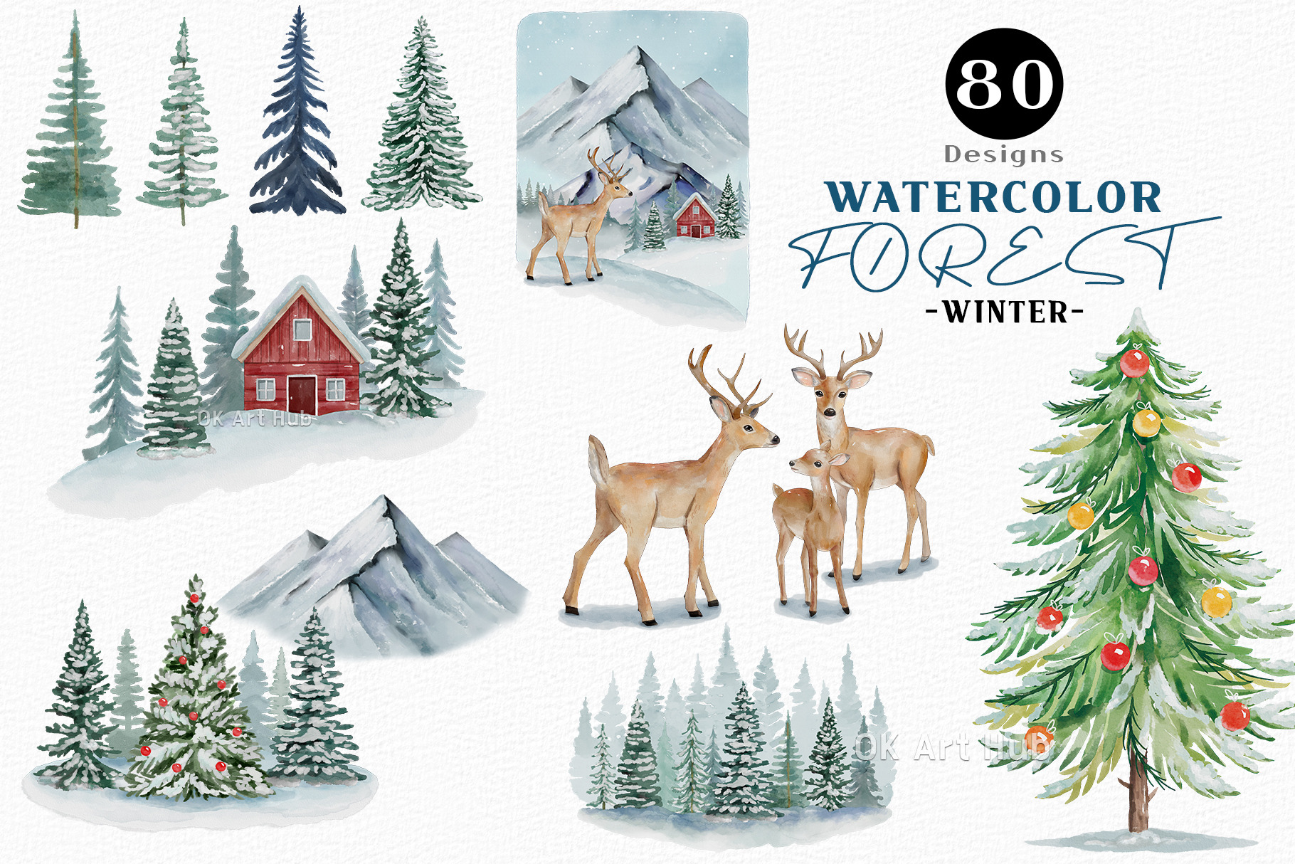 Winter Forest - Watercolor Clipart