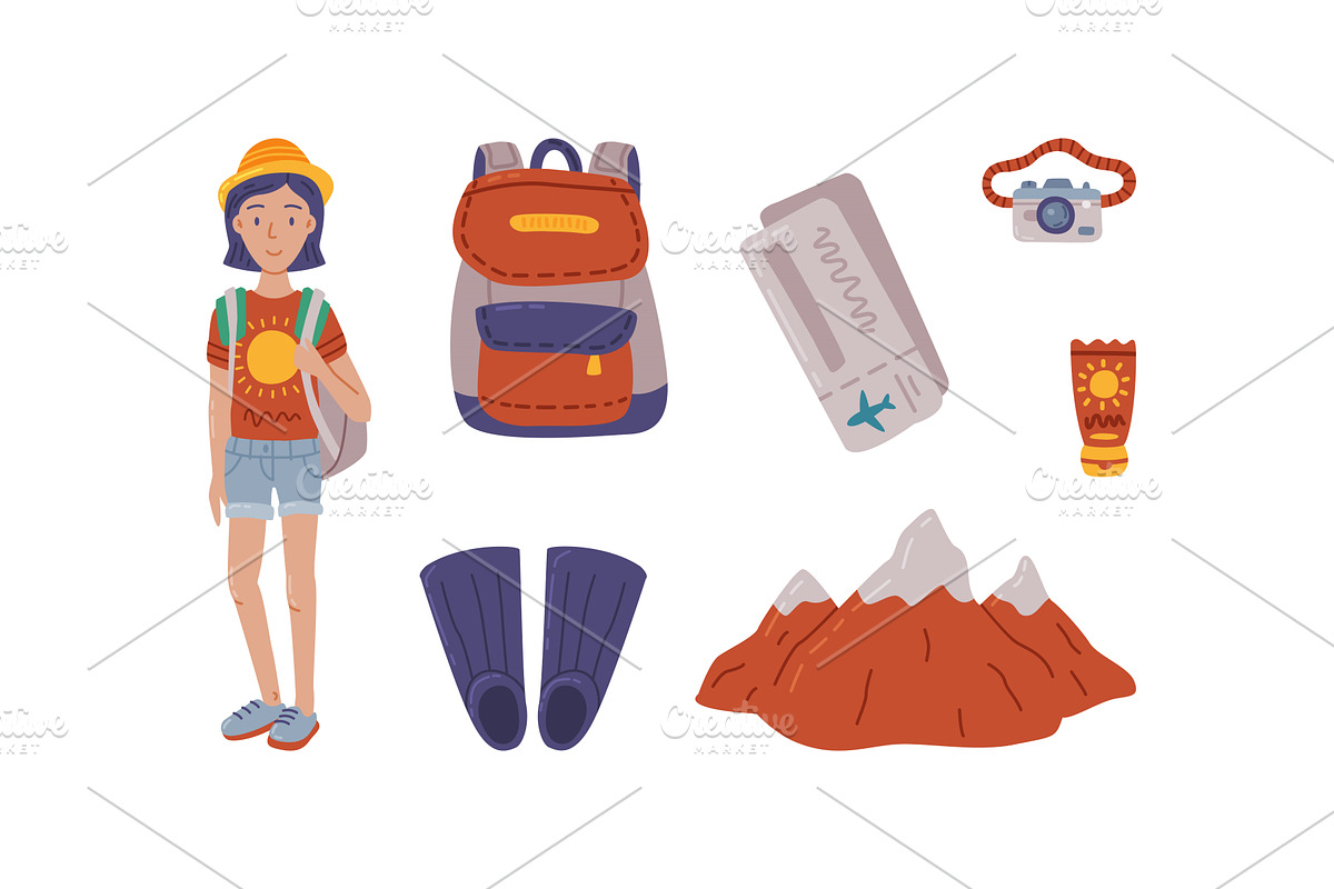 Travel and Vacation with Woman and, an Object Illustration by TopVectors