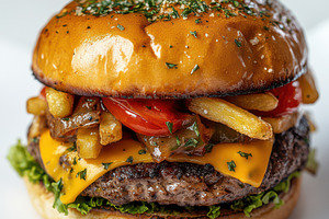 Tasty burger, French fries and the b, a Food & Drink Photo by Pixeness Studio