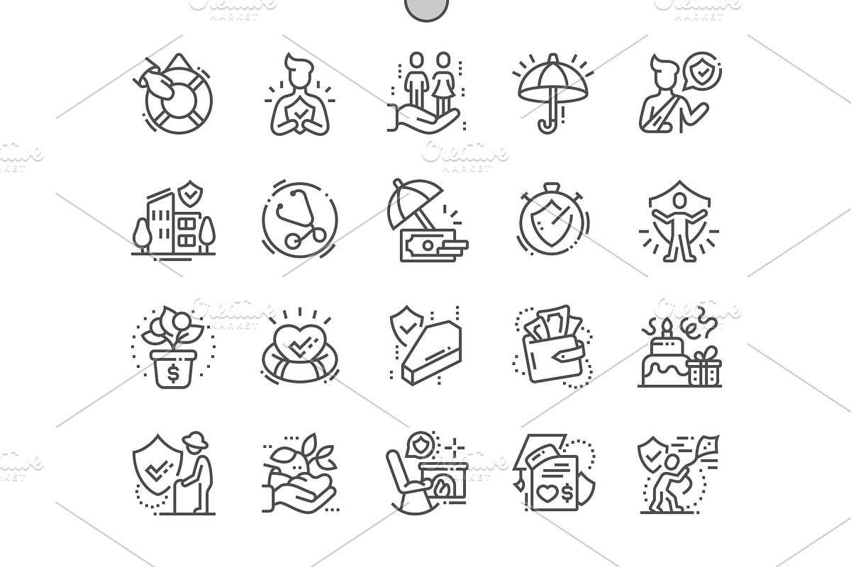 Life insurance Line Icons, an Outline Icon by Palau