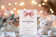 Pink Bow Baby Shower Invitation, an Invitation Template by LucaTheme (Thumbnail 2 of 5)