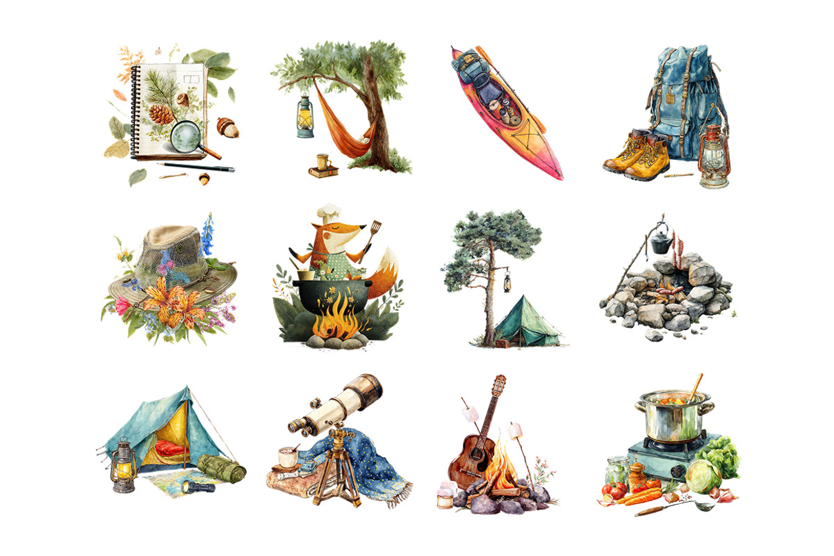 Camping Animals Clipart Bundle 27PNG, an Animal Illustration by InkyQueenArt (Photo 3 of 8)