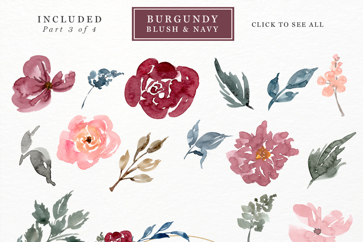 Burgundy Blush Navy Flowers Clipart, an Illustration by Essem Creatives (Photo 6 of 7)