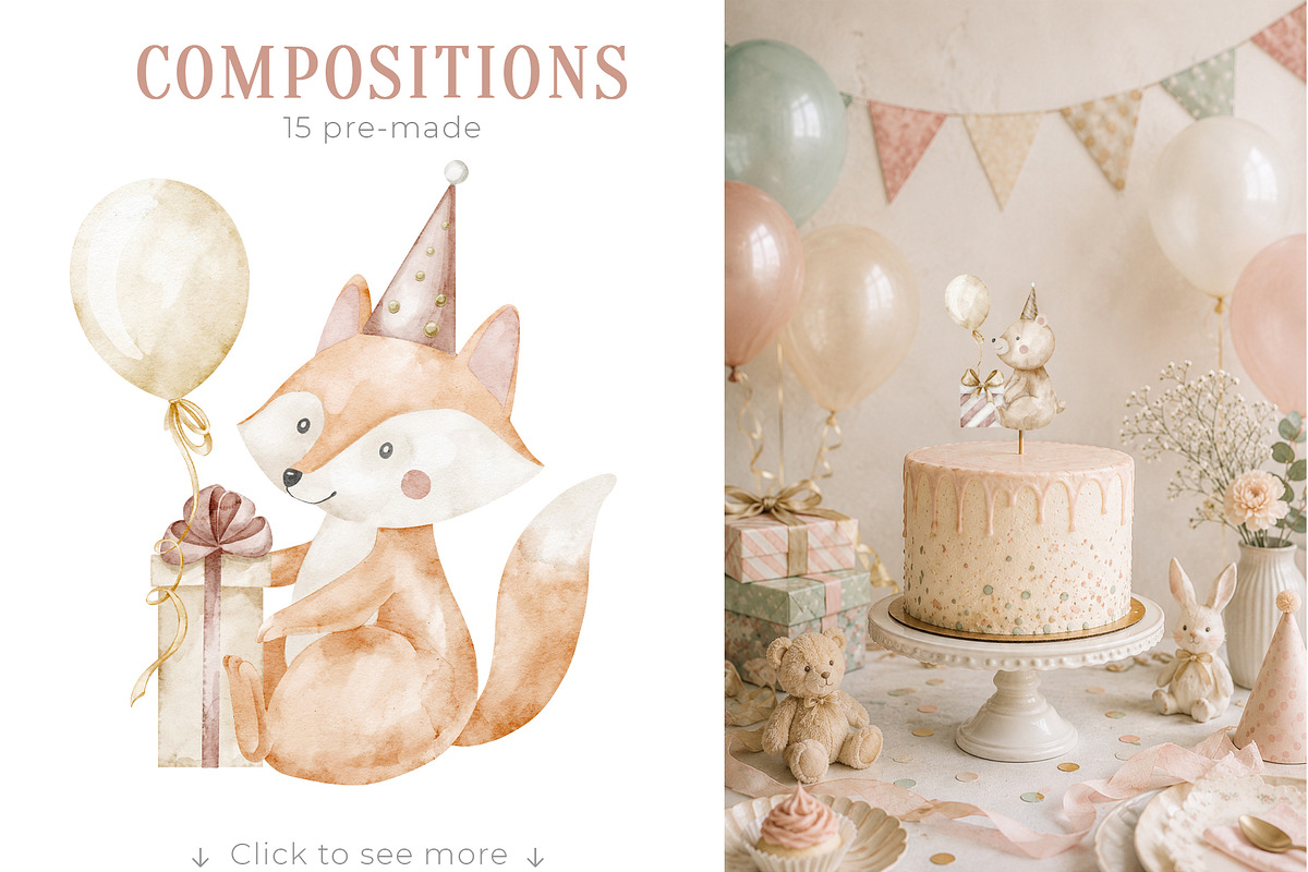 Vintage Birthday Party Clipart, a Seasonal Illustration by Alisles (Photo 3 of 11)
