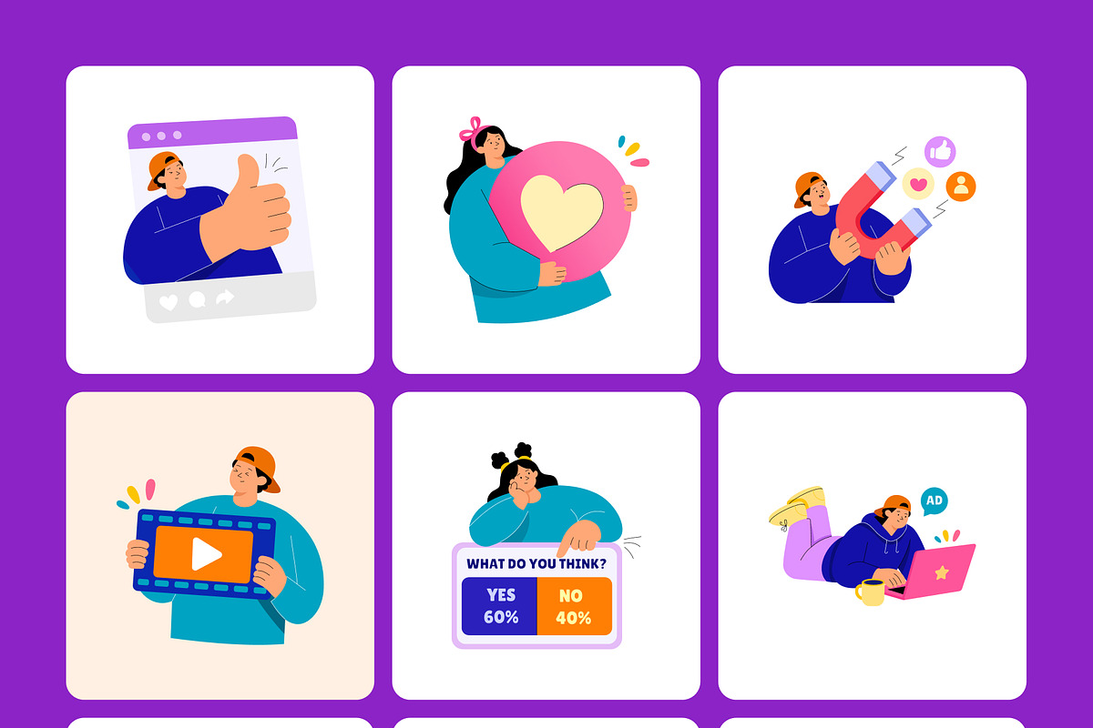 70 Social Media Flat Stickers, a Person Illustration by Creative Stall (Photo 9 of 11)