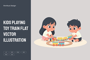 Kids Playing Toy Train Illustration
