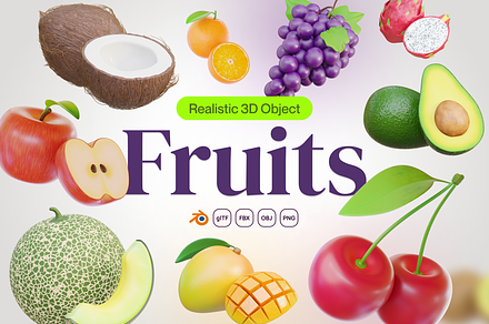 Fruity - Fruit 3D Icon Set, a Food & Drink 3D Model by Illustraly Design