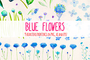 95 Blue Flower Watercolor Bundle, a Seasonal Illustration by Violet LeBeaux (Thumbnail 1 of 3)