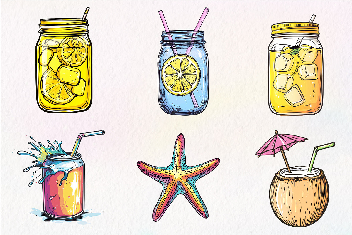 Watercolor Summer Vibe Clipart, an Illustration by CreationArt (Photo 2 of 5)