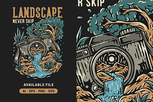 Camera with Landscape Vector, an Illustration by ImoogiStudio