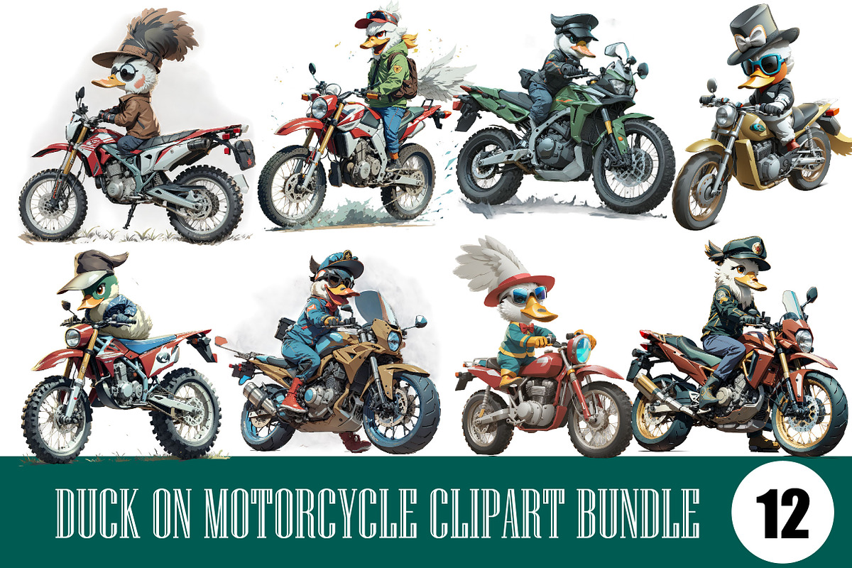 Duck On Motorcycle Clipart Bundle, an Illustration by Wow Magic