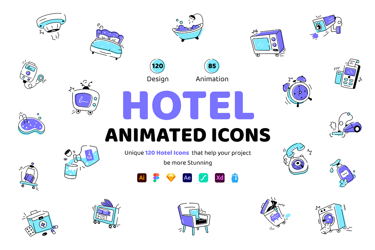 Animated Hotel Icon Set, a Duotone Icon by Vectors Market (Photo 1 of 8)