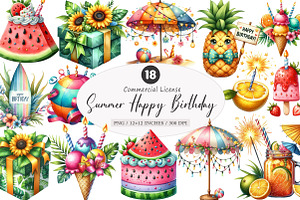 Summer Happy Birthday Clipart, an Illustration by SinaCreation