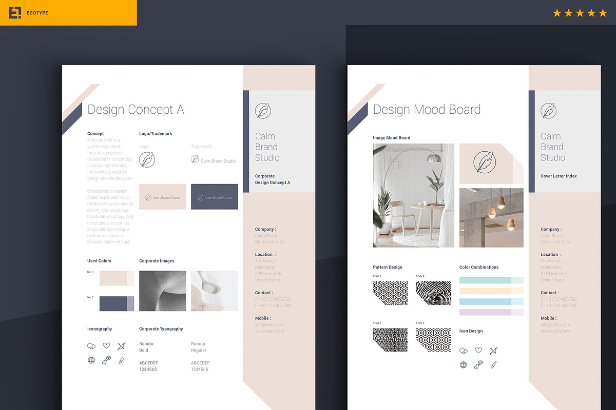 Calm Concept Design Mood Boards, a Stationery Template by Egotype (Photo 8 of 9)