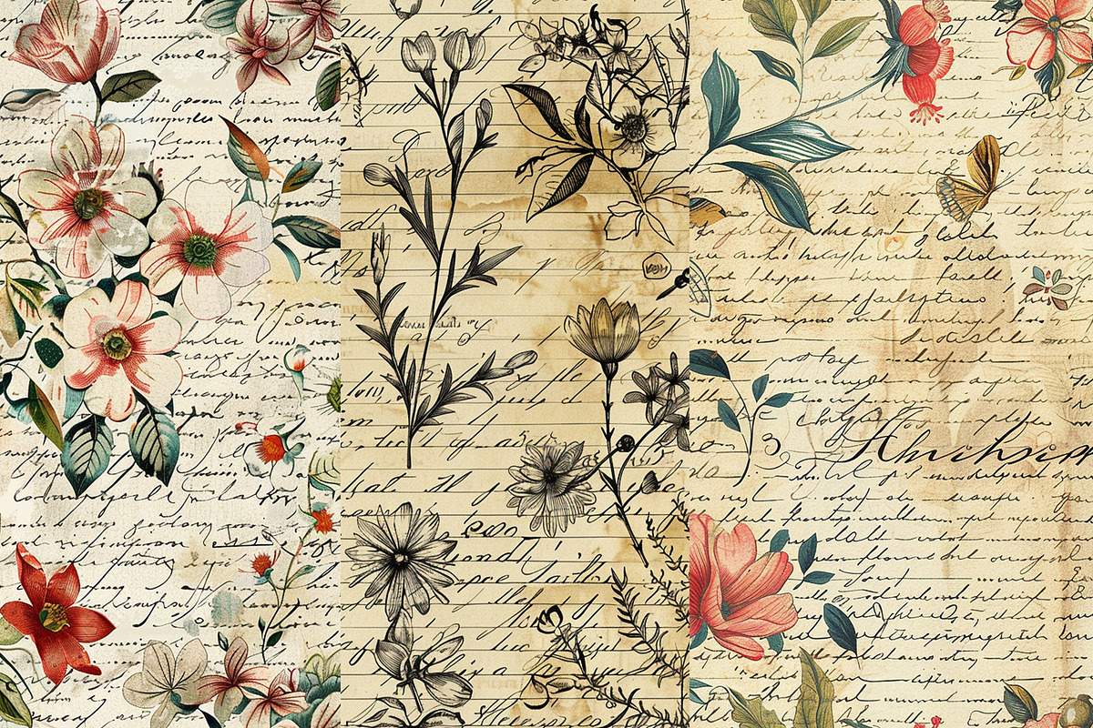 Vintage Letter Roses Digital Papers, a Background Graphic by BonaDesigns