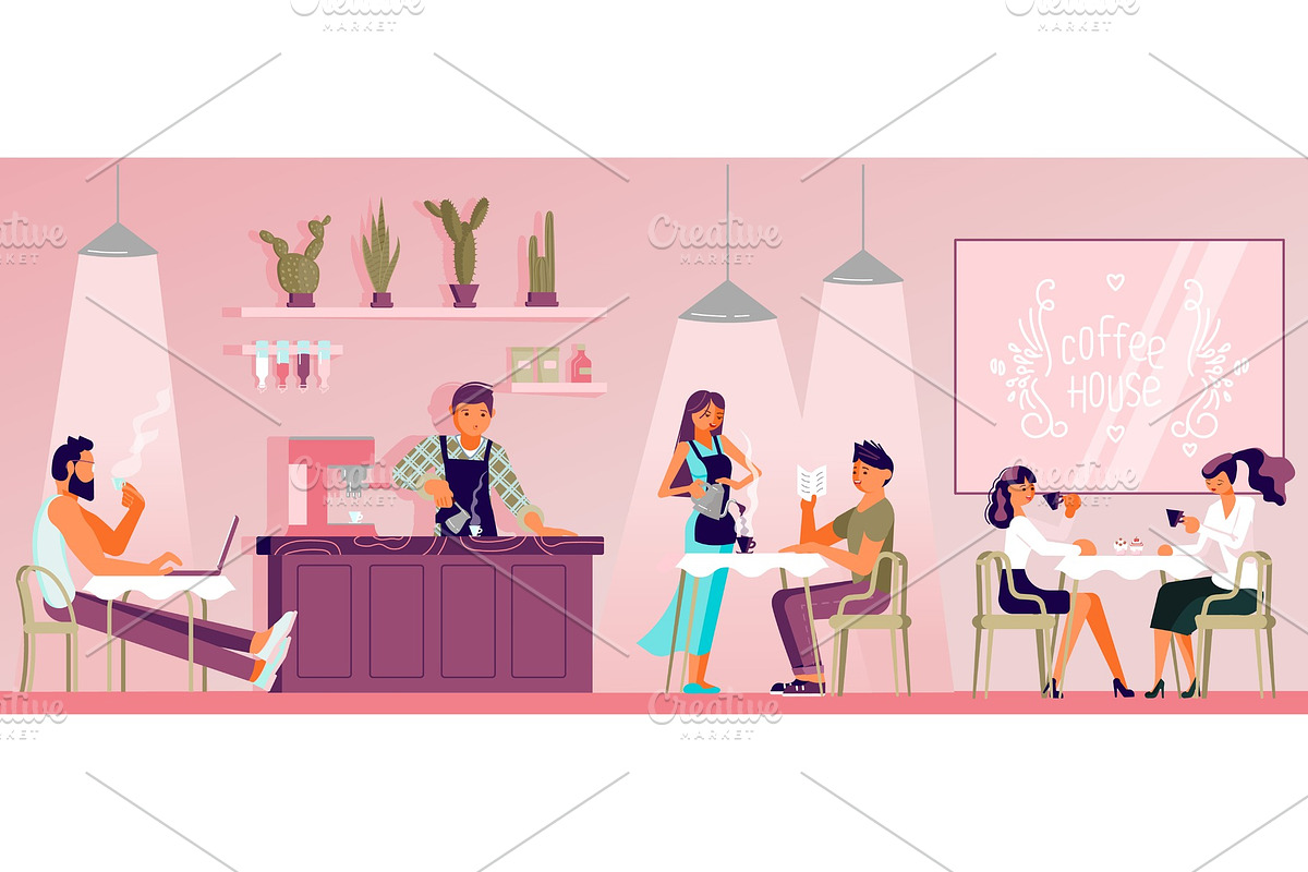 People in Cafe Shop, a Food Illustration by Lucky Shop