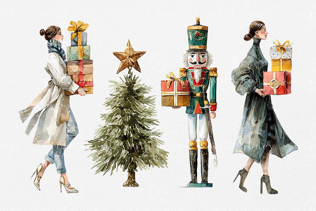 Christmas Watercolor Clipart Bundle, a Seasonal Illustration by Wild Honey Design Co. (Photo 2 of 6)