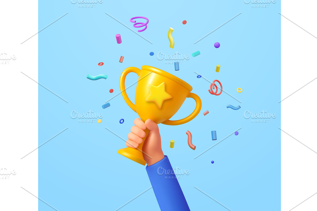3d Hand hold trophy. First place, a Finance Illustration by ModVector