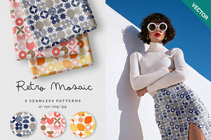 Retro mosaic seamless pattern set