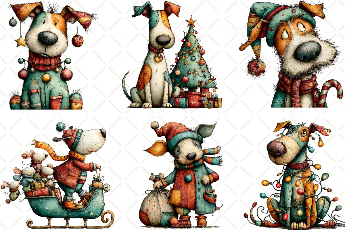 Whimsical Christmas Dog Clipart, an Illustration by Black Bird Studio (Photo 6 of 6)