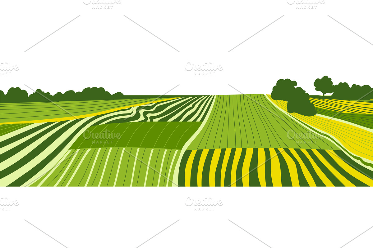 Vector farm field landscape. Furrows, an Illustration by Alltruecolours