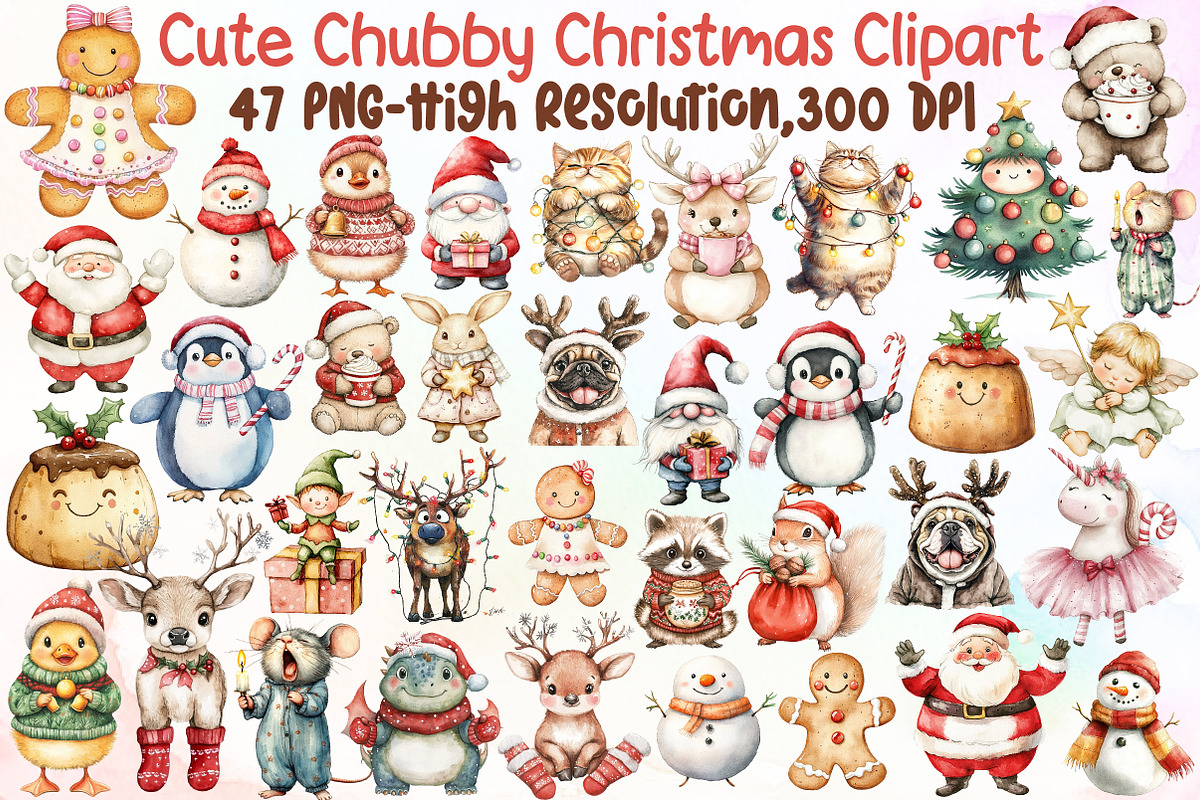 Cute Chubby Christmas Clipart PNG, an Illustration by Sublimation Artist (Photo 1 of 6)