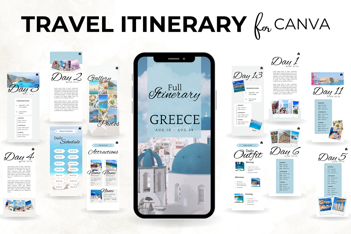 Greece Trip Itinerary Template, a Templates & Theme by Digital By Nikoleta (Photo 1 of 11)