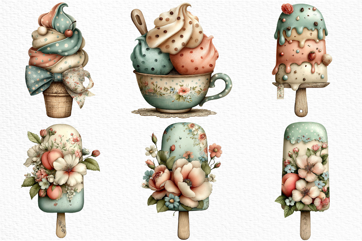 Whimsical Summer Ice Cream Clipart, an Illustration by Craft Nest (Photo 3 of 12)