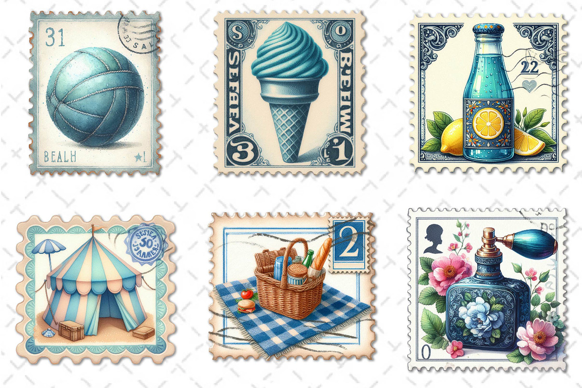 Blue Summer 1920 Postage Stamp png, an Illustration by Dream Creation (Photo 5 of 6)