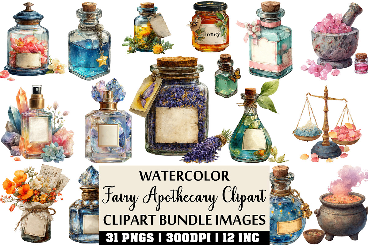Fairy Apothecary Watercolor Clipart, an Illustration by Craft Nest (Photo 1 of 4)
