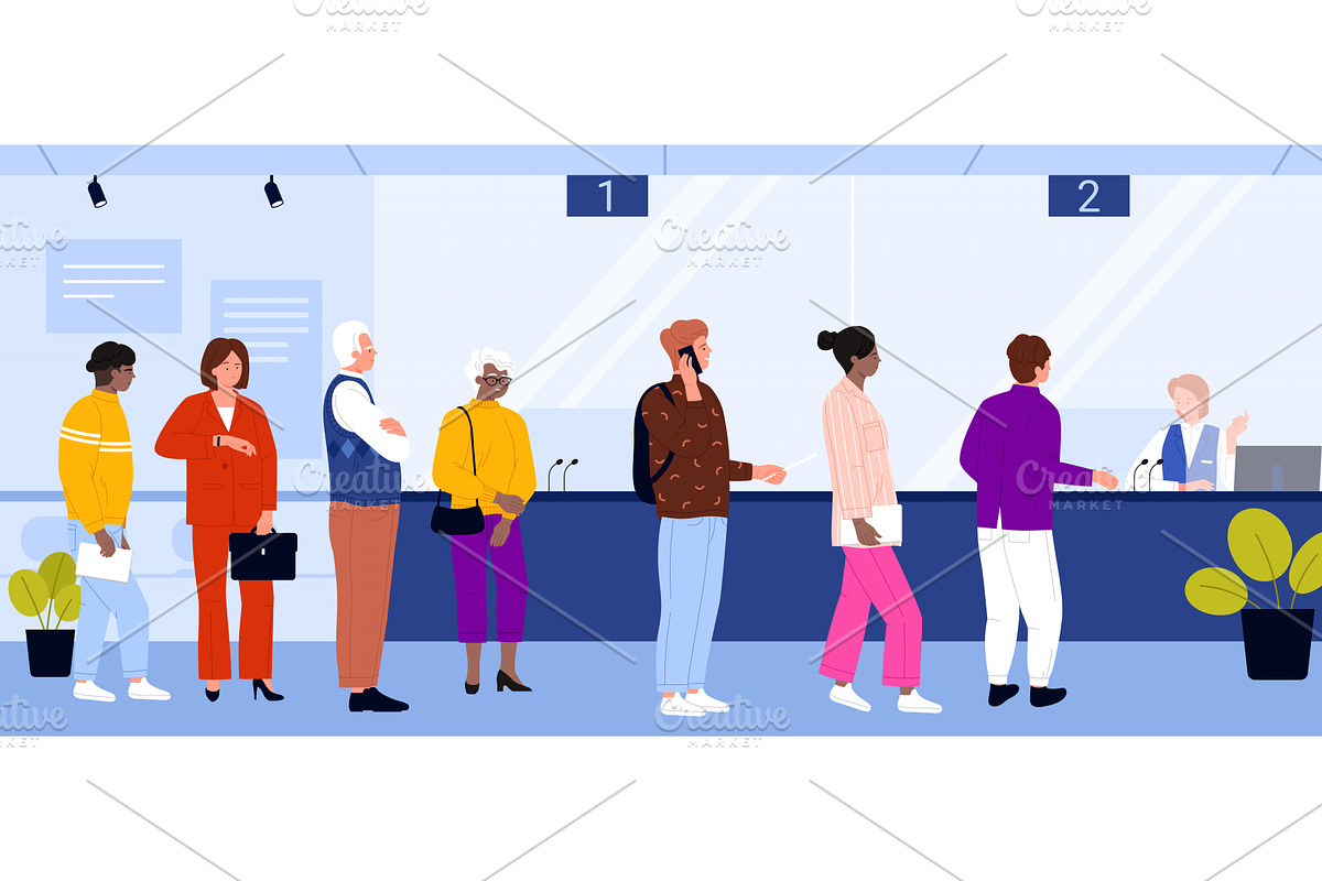 People waiting in line at bank, a Person Illustration by Flashvector