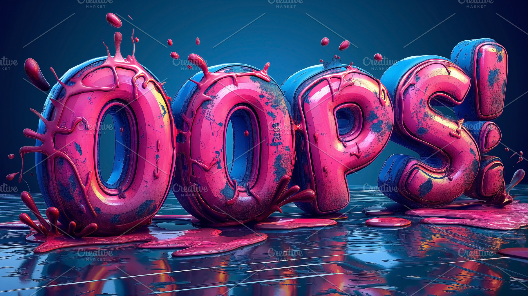 Colorful 3D 'OOPS!' text with vibrant splashes, creating a playful and chaotic, a Background Photo by ImageMir