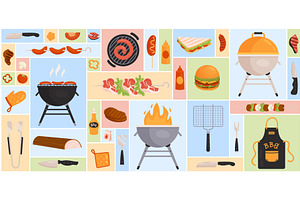 BBQ set square collage vector, a Food Illustration by Flashvector